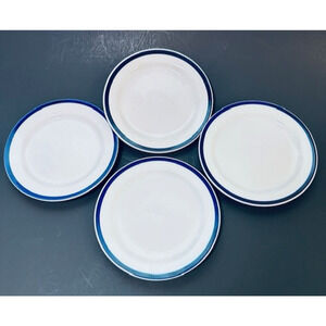 IKEA Almhult Bread & Butter Plates set of 4 Sweden S-343 MCM White/Blue Rim
